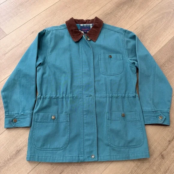 Vintage Denim Co Jacket Chore Barn Coat Adult S Flannel Lined Corduroy 90s Green - Picture 2 of 14